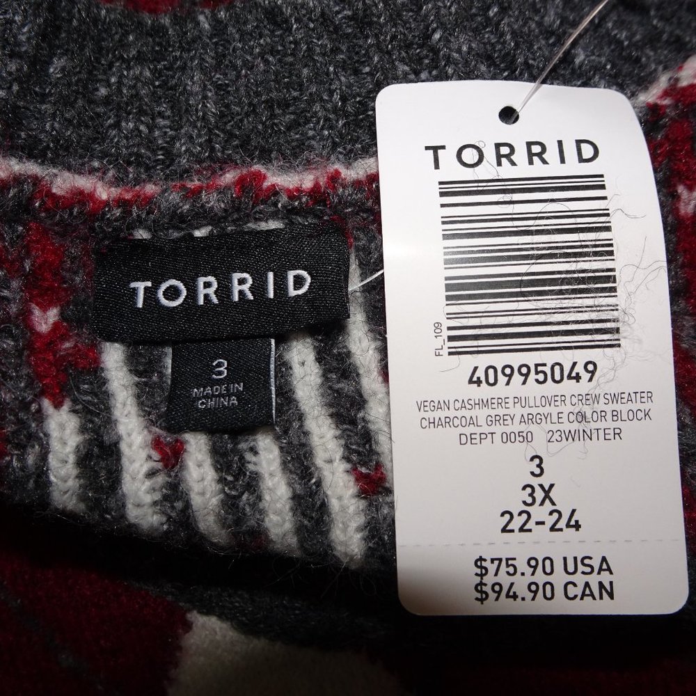 Brand New Torrid Vegan Cashmere Argyle Sweater - Picture 8 of 8